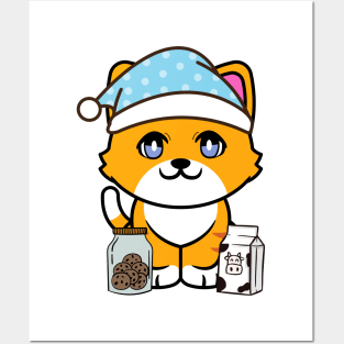 Cute orange cat is having a midnight snack Posters and Art